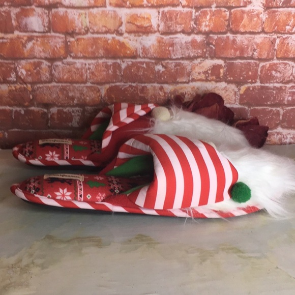 Dearfoams Festive Red and White Striped Ugly Christmas Slippers - Picture 5 of 9